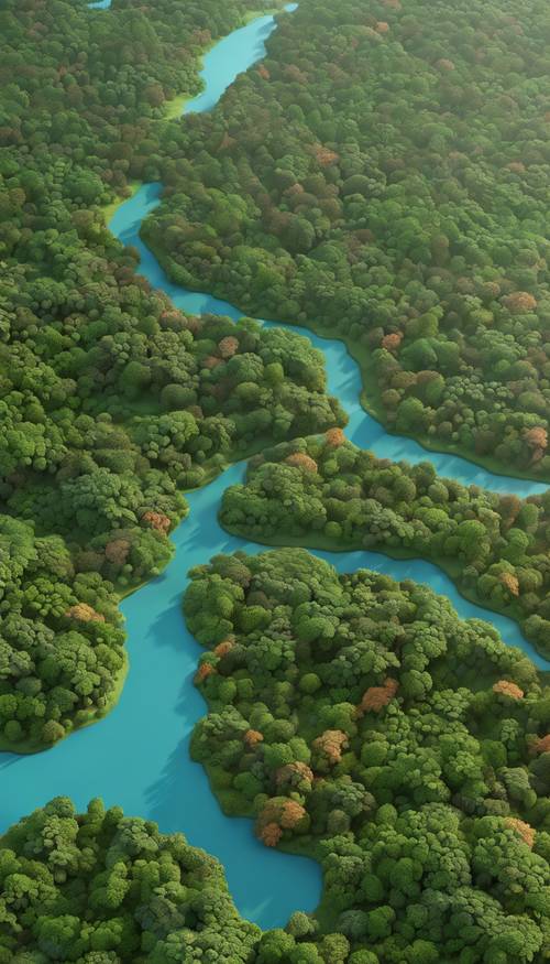 Carte 3D colorée et très détaillée de la forêt amazonienne à la lumière du matin