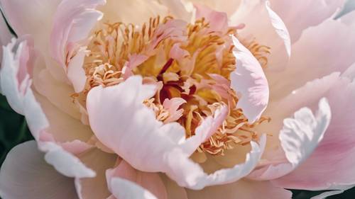 A pompous peony flower in full bloom, with cream-colored petals.