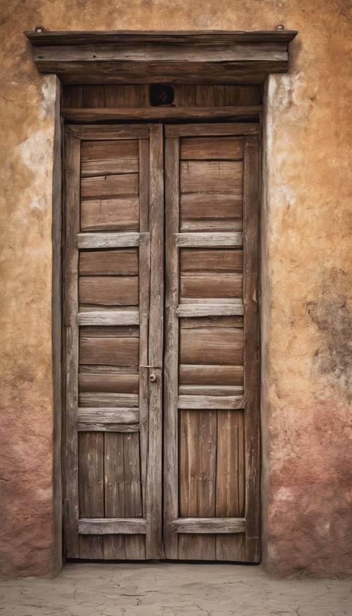 Pintu kayu lapuk dari sebuah rumah pertanian tua Meksiko.