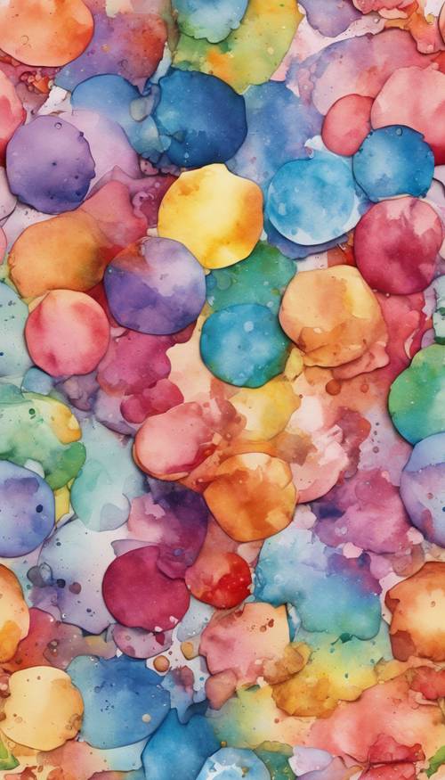 A seamless pattern of watercolor splashes in a rainbow of hues.