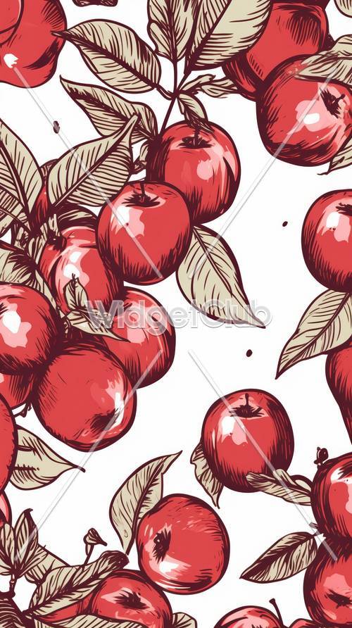 Ilustraciones de manzanas rojas en ramas