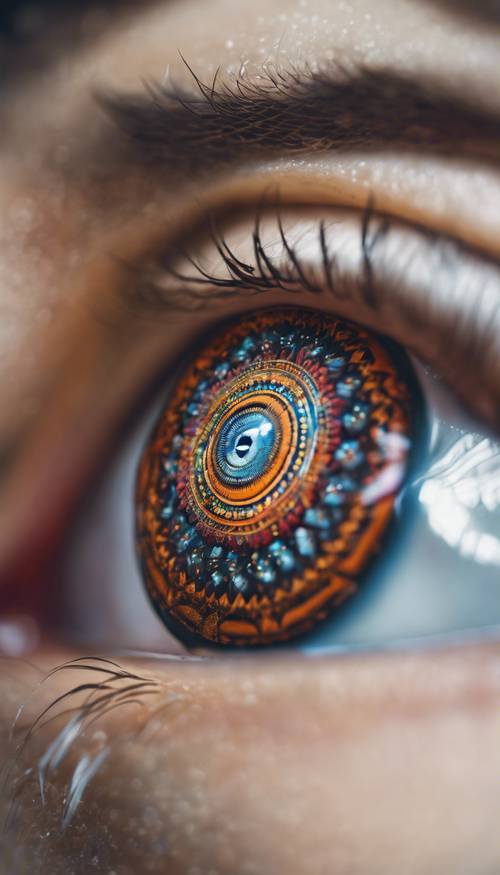 A close-up of a human eye reflecting multilevel mandala patterns. Tapet [faabc486e99241f08e71]