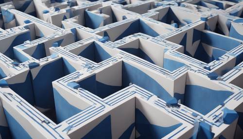 Labyrinth of blue and white geometric shapes Tapet [1d24fd76db60436aabe1]