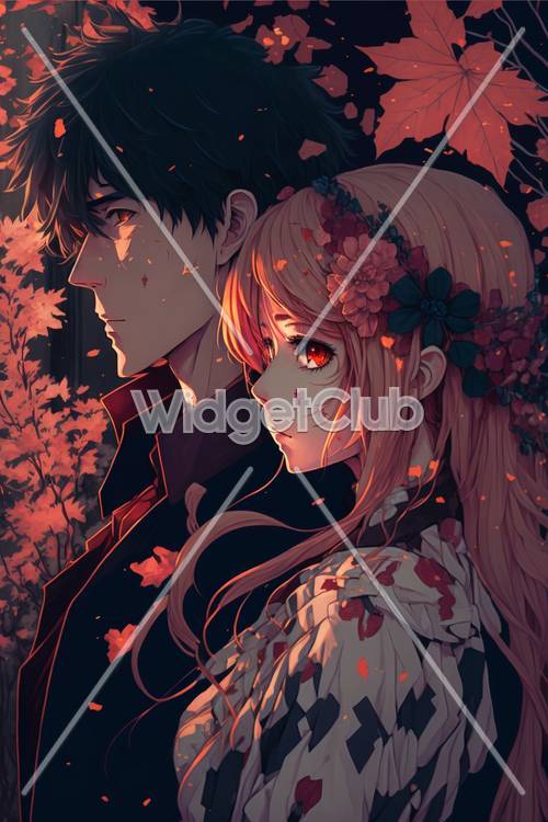 Autumn Leaves and Anime Couple