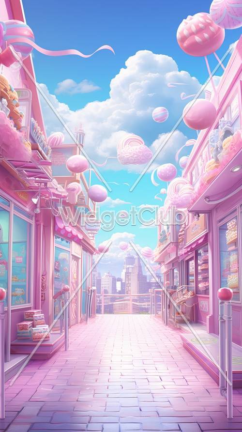 Scène de la ville de bonbons du ciel rose