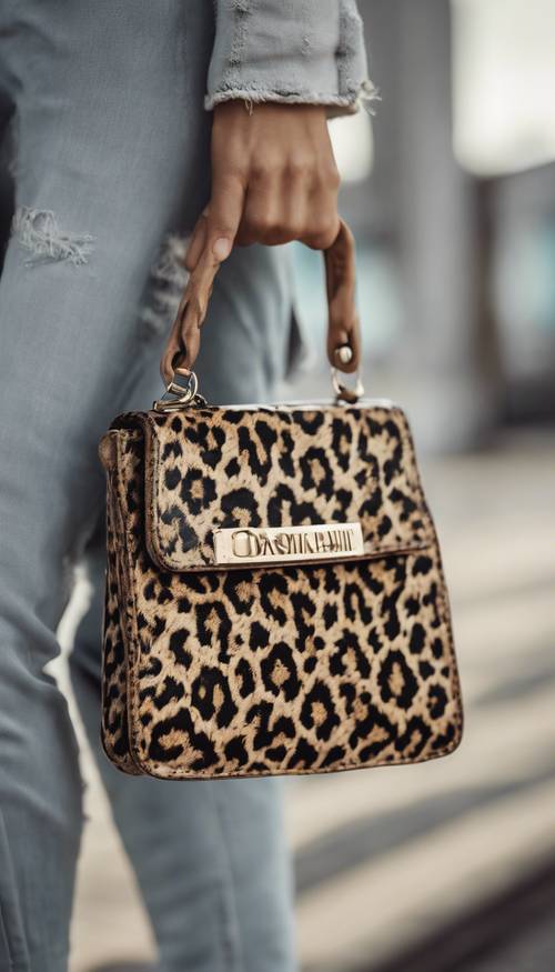 Uma bolsa moderna com estampa de leopardo projetada com cores neutras.