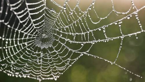 Eine Makroaufnahme eines Spinnennetzes mit Morgentautropfen veranschaulicht „Wir weben unser eigenes Schicksal“.