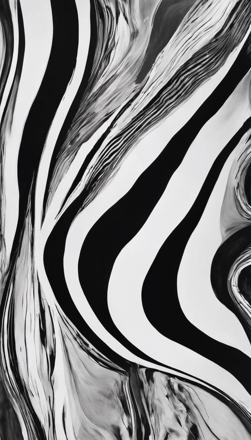 An abstract painting with monochrome black and white twists forming illusions. Tapeta [79c6f4096704433389f1]