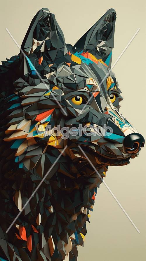 Art de loup géométrique coloré