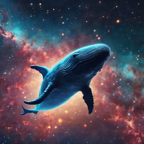 A stellar view of a space whale surfacing from a cluster of nebula.