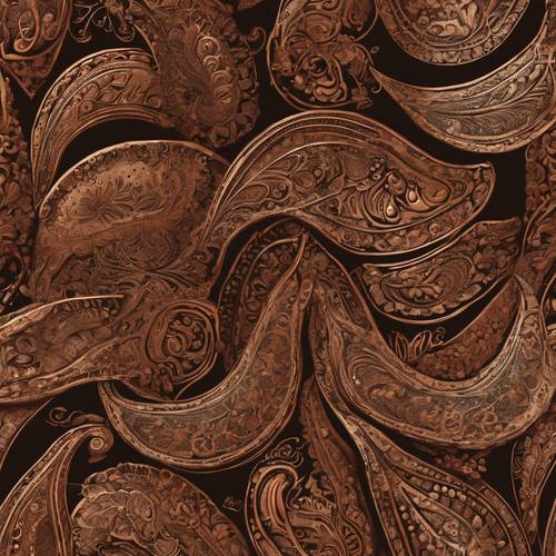 Motif paisley perunggu gelap dan tembaga tua timbul secara elegan pada latar belakang warna coklat espresso. Wallpaper [41c11c585ae84131ae6c]