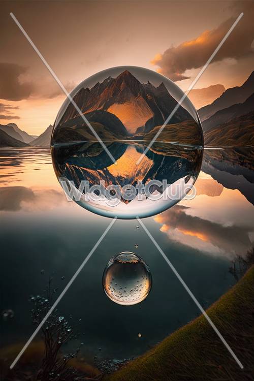 Impressionante reflexo de montanhas em uma bola de cristal
