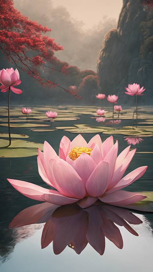 A modern interpretation of traditional oriental lotus painting.