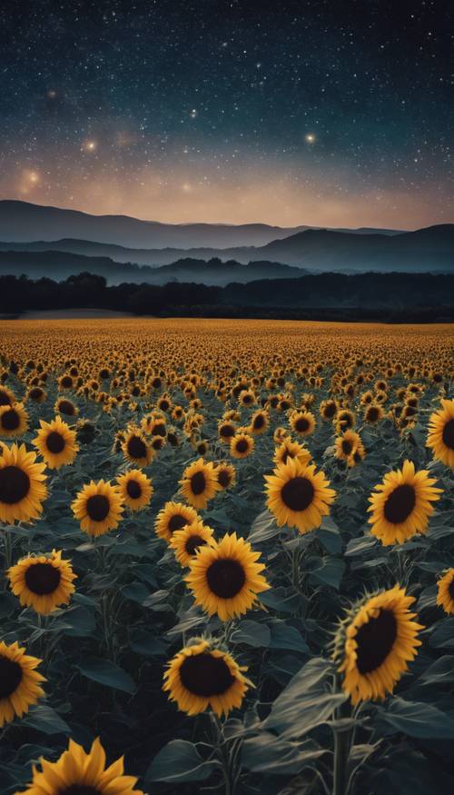 A sunflower field under a starry night with navy sky Tapeta [f5dcca86fdef44c6b1cb]