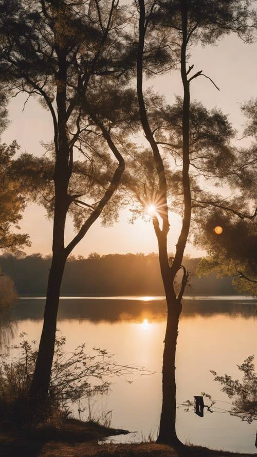 Un&#39;alba serena su un lago tranquillo che dice: &quot;Inizia da dove sei, usa ciò che hai, fai ciò che puoi&quot;.