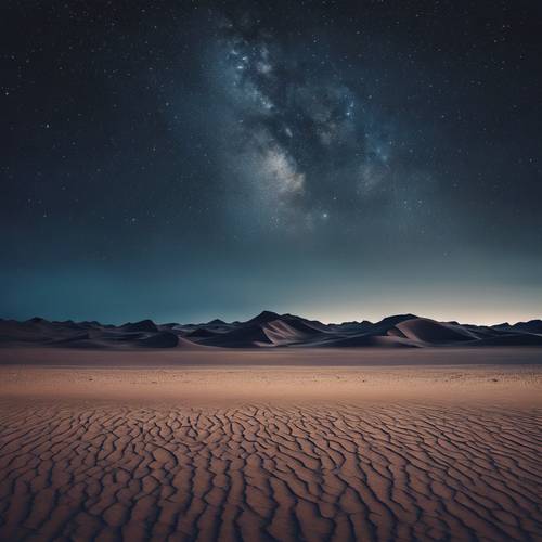 Un paesaggio astratto geometrico e spettacolare di una landa desertica sotto un cielo blu notte.