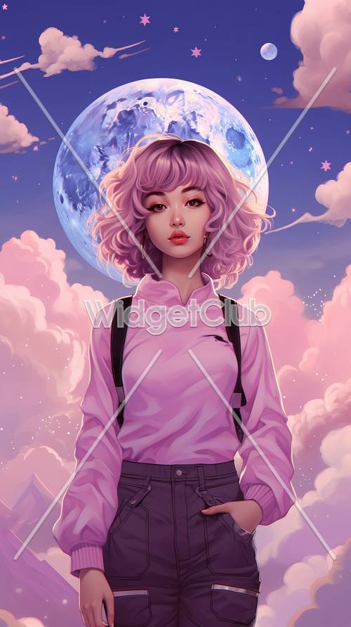Vibrant Dreamy Sky with Pink-Hued Girl