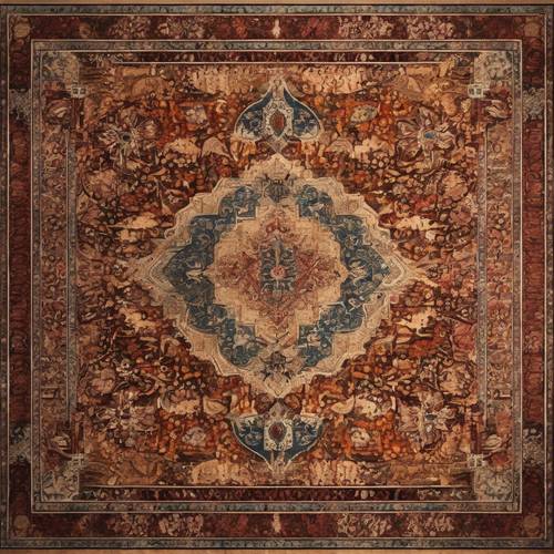 Một thiết kế chi tiết lấy cảm hứng từ tấm thảm cổ điển Thổ Nhĩ Kỳ với hoa văn phức tạp và màu sắc ấm áp phong phú.
