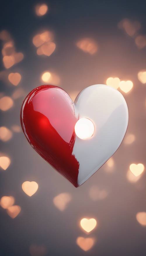 หัวใจสีแดงเรืองแสงด้วยแสงเจิดจ้าด้านหลังหัวใจสีขาวสิ้นเชิง