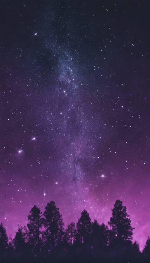 Ein surreales Bild eines Nachthimmels, in dem alle Sterne durch funkelnde violette Augen ersetzt sind.