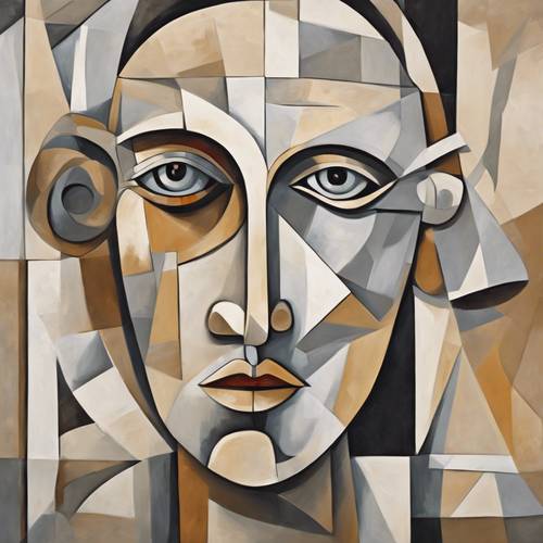 A cubist painting in the style of Picasso utilizing predominantly beige, gray, and white color palette Tapet [7f3a56950172472ba1ee]