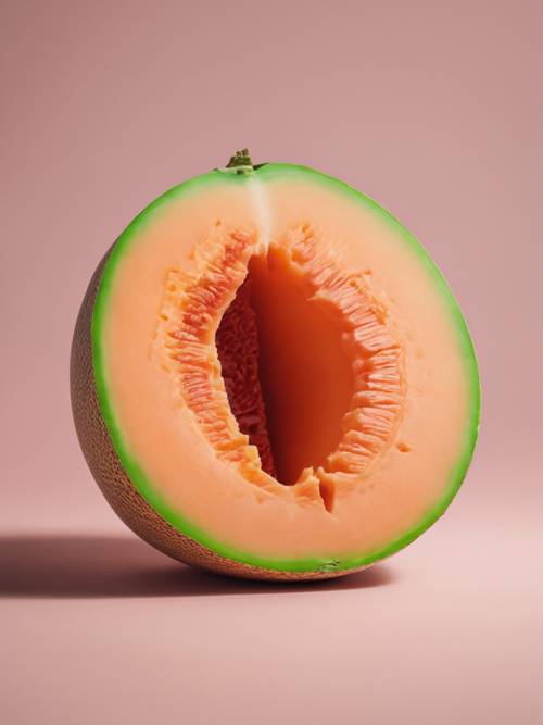 Un melón cantalupo maduro abierto con un interior rojo en lugar del naranja habitual.