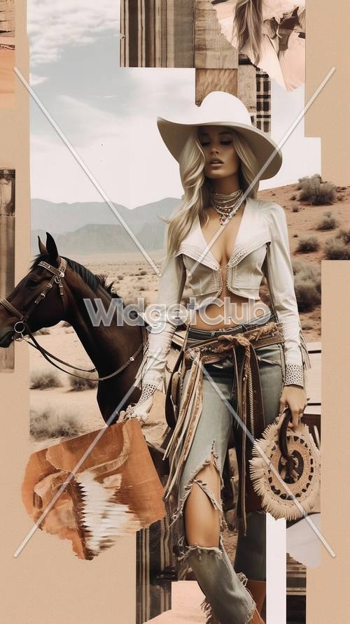 Desert Cowgirl and Horse Scene Ფონი[98ae41523a2743a7aaf0]