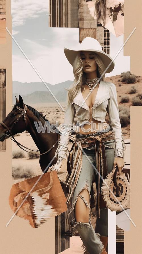 Desert Cowgirl and Horse Scene
