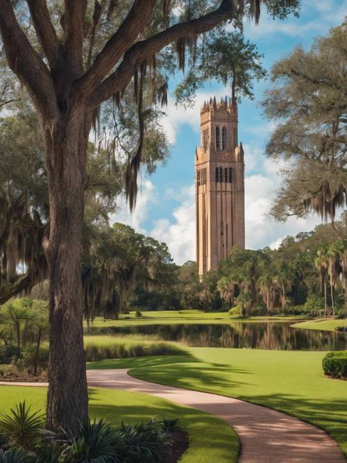 A panoramic view of Bok Tower Gardens in Lake Wales, with the singing tower and lush landscape. Tapet [4008292d980f420b8e01]