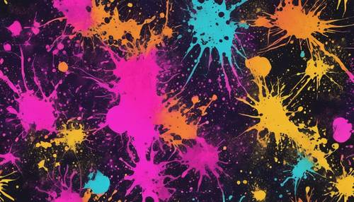 A seamless grunge pattern with bright neon splatters on a dark grimy background. Tapeta na zeď [f312f8d5b2504cb88f99]