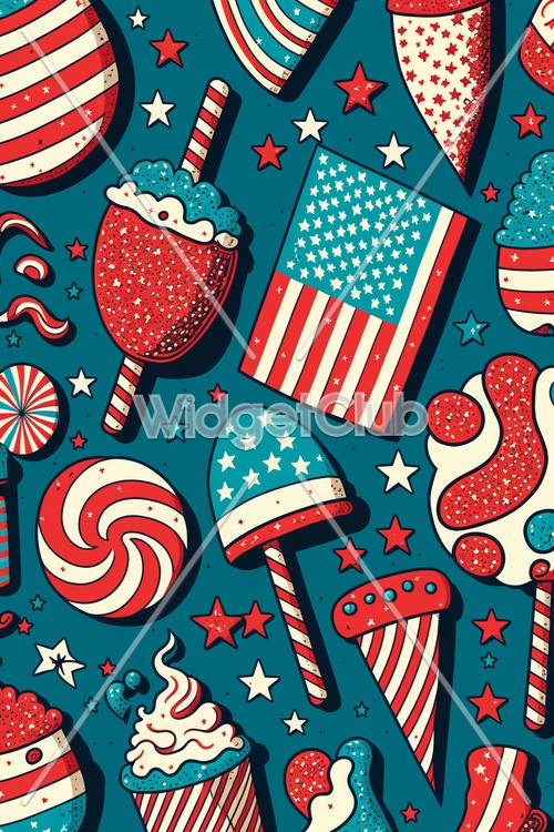 American Patriotic Treats and Symbols Pattern کاغذ دیواری [25baa2879f684abba506]
