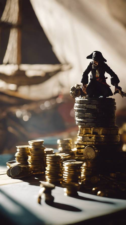 A sombra de um pirata pairando sobre o tesouro que ele está prestes a roubar.