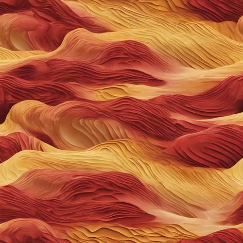 温暖的红色和黄色的柔和流动的波浪的无缝图案模仿干旱的表面。