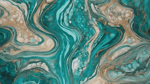 Teal marble with intricate patterns forming abstract art.