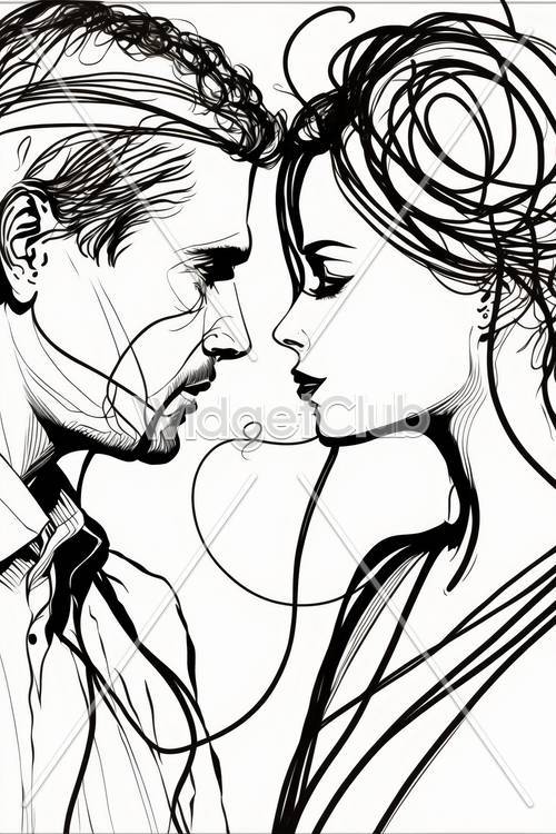 Romantic Black and White Sketch of a Couple