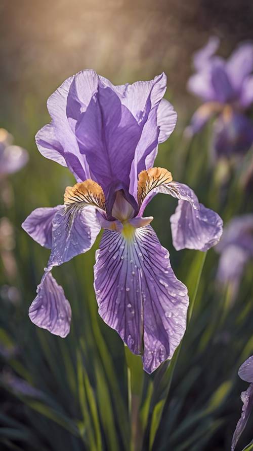 Iris de Sibérie violet clair ouvrant ses pétales pour accueillir le printemps.
