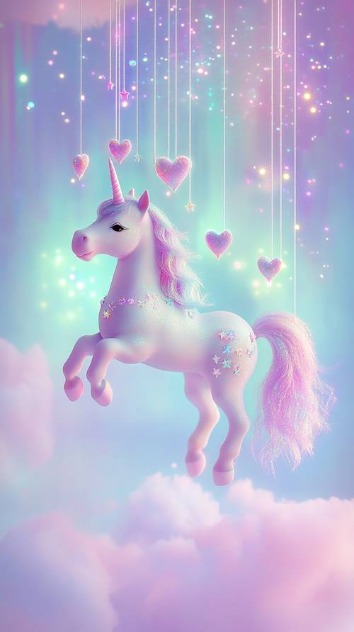 Magical Unicorn in Sparkling Sky Background