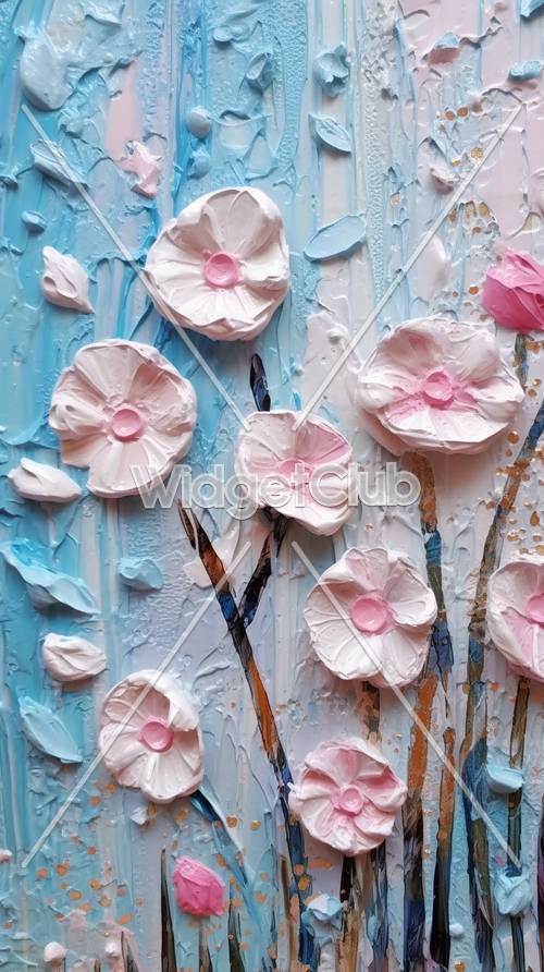 ศิลปะดอกไม้สีฟ้าและสีชมพูที่สวยงาม