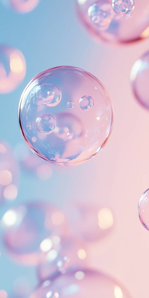 Bolhas flutuando em um céu rosa e azul sonhador