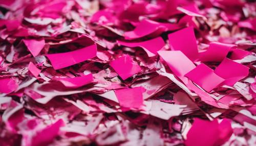 Closeup view of a collage using torn pieces of glossy hot pink magazine pages. Tapeta [53b8fdc7711847fc9357]