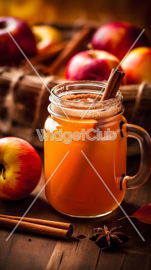 Warm Apple Cider Drink with Cinnamon Stick Tapet [b9598b1923144a3f8621]