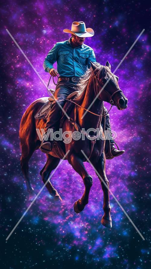 Impressionante cowboy espacial andando a cavalo