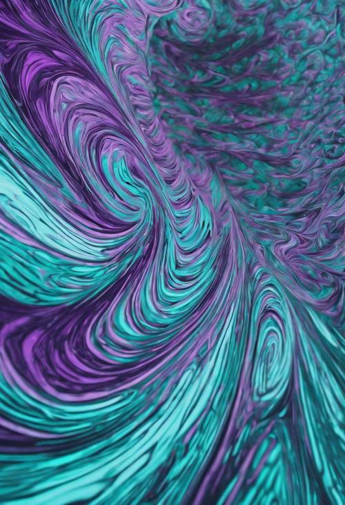 Pola berputar-putar psikedelik dalam warna pirus dan ungu