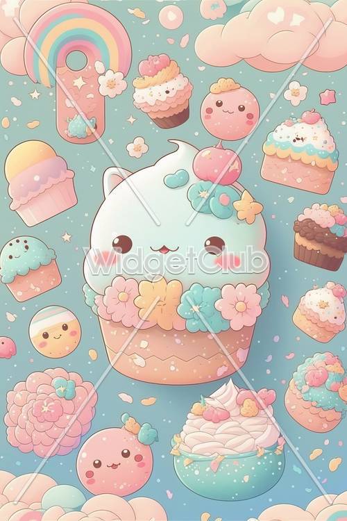 Cute and Colorful Dessert Cat Illustration
