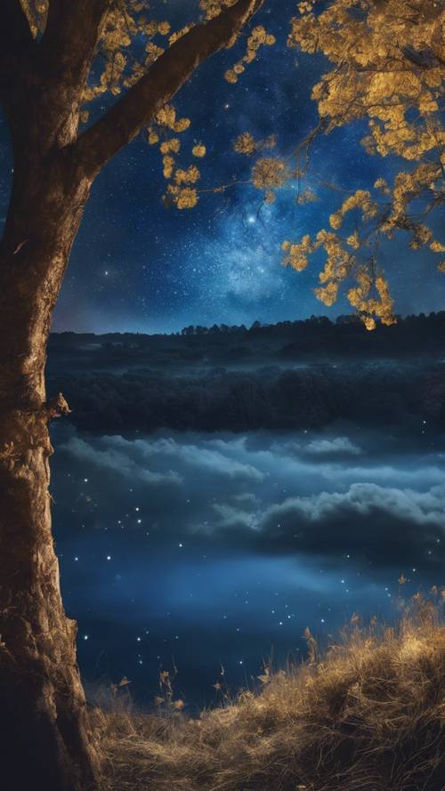 魅惑的な夜空の下の田舎風景の壁紙