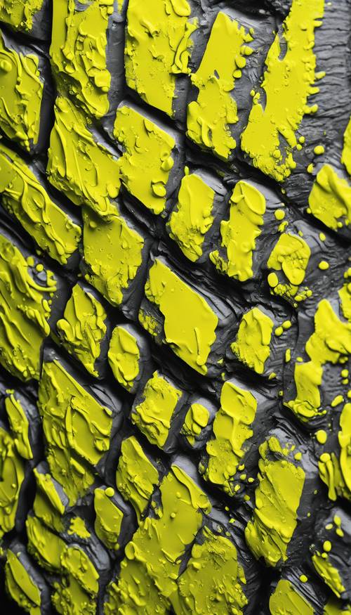 Une toile carrée remplie de stries audacieuses de peinture jaune fluo.