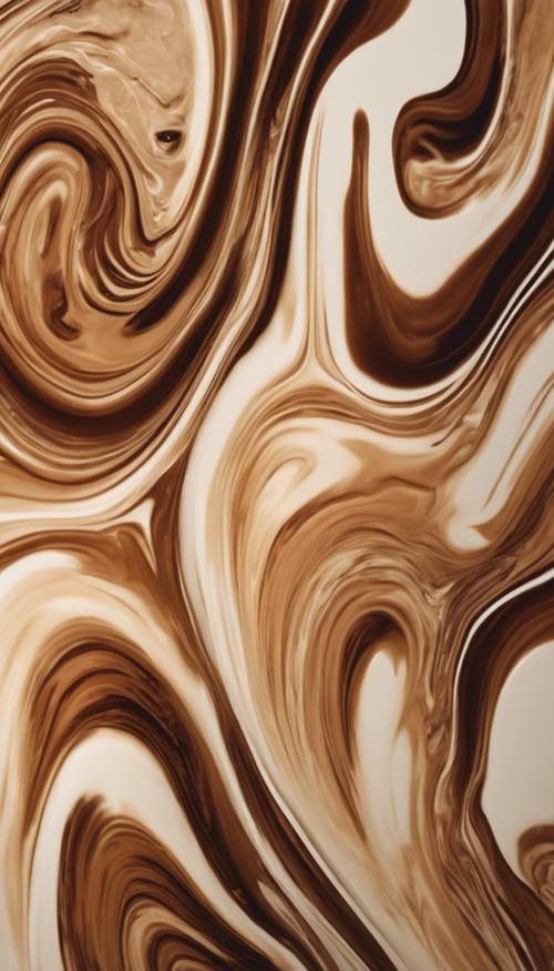 A swirling pattern of coffee and cream creating a beautiful mix of shades of brown.