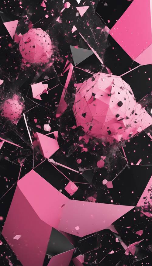 An abstract explosion of geometric shapes in funky black and pink