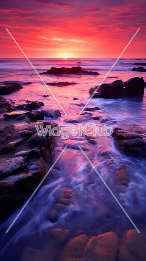 Bassins de marée au coucher du soleil : une scène côtière colorée