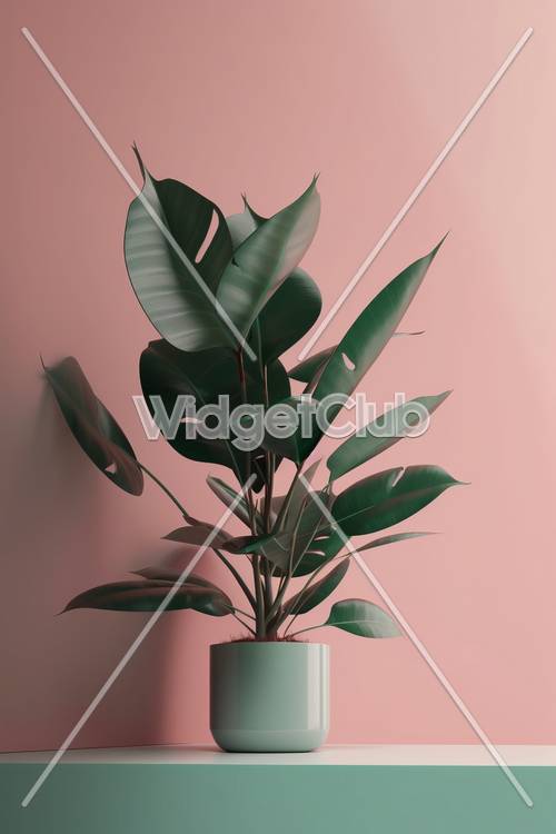 Green Plant on Pink Background